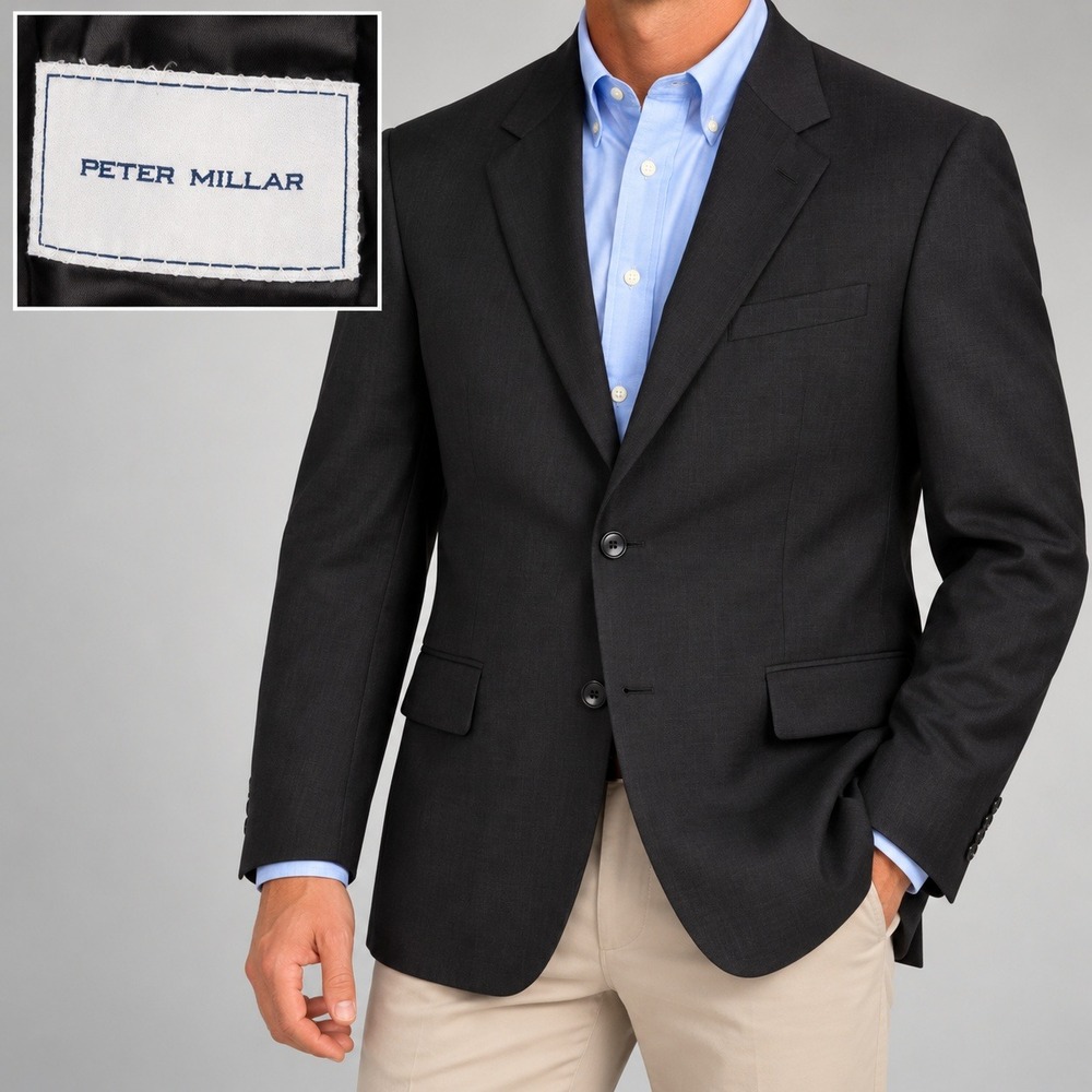 Peter Millar Hartford Suit Jacket Mens 44S Black 100% Wool Blazer